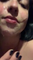 Eating his cum off my pretty little face while he watches💦